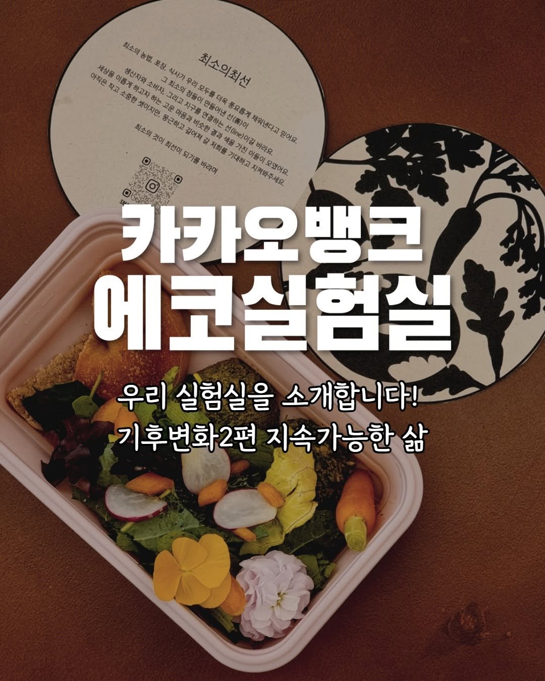 Photo by 숲과나눔 on August 05, 2025. May be an image of vegetable and text that says '최소요 舒號 钱 포장, 아적요 រុ 생산자와 식사가 우 최소의최선 모두로 작고소 복하.고 MET 학고자 소비 비자 소중한 중한 이지만, 四址 등근하고 0LR3 그리고 精民料 여정 들이 소의 자구를 CRO 연결하는 만들어낸 들어네 특요롭게 최소의 비소한 워낸다고 것이 최선이 깊어져 ರೋಗಯಂఏ 선(8)이 저회를 믿어요. 가적 바라요 되기를 바라며 기대하고 가전 지켜해주세요 모였어요 카카오뱅크 에코실험실 우리 실험실을 소개합니다! 기후변화2편 지속가능한 삶'.