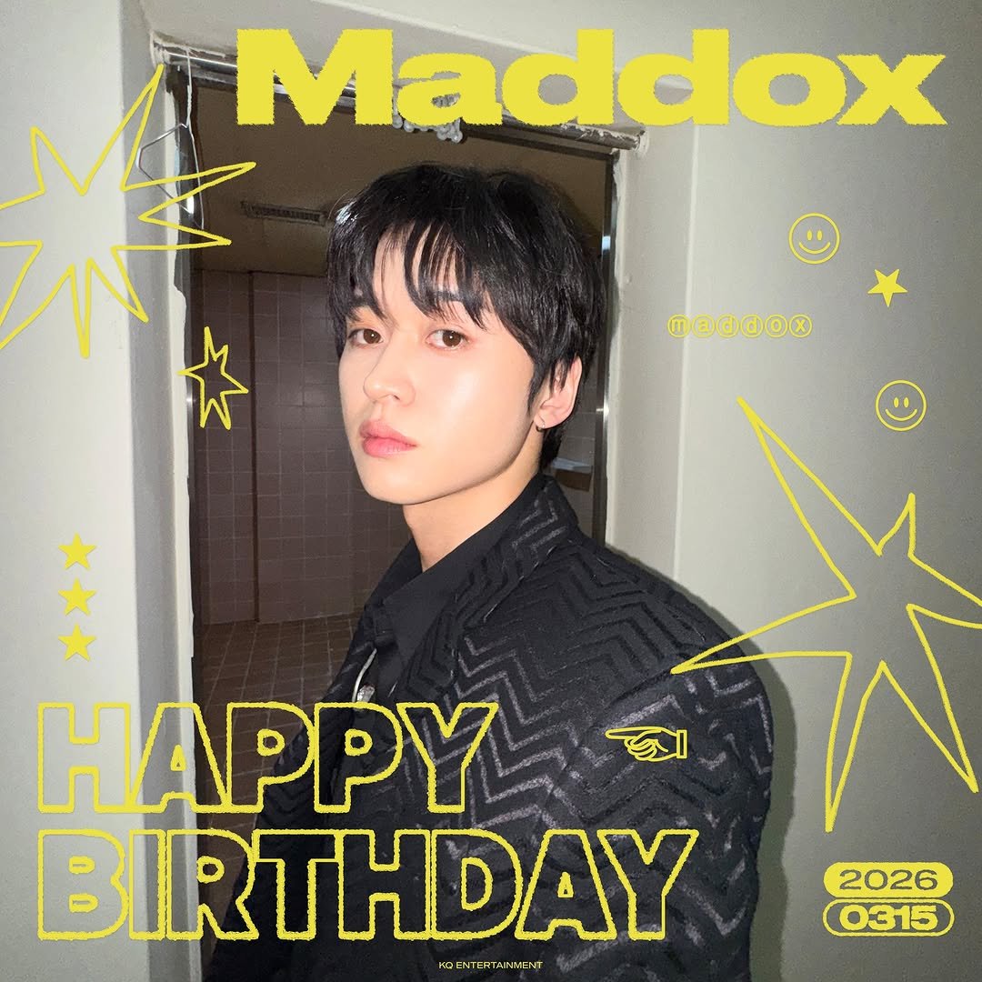 Photo shared by KQ ENTERTAINMENT on March 14, 2026 tagging @xxmaddox. May be an image of text that says 'Maddox ハ 不ー @3QQ○R HAPPY BIRTHDAY MOENTENTAIAENT TAN 2026 0315'.