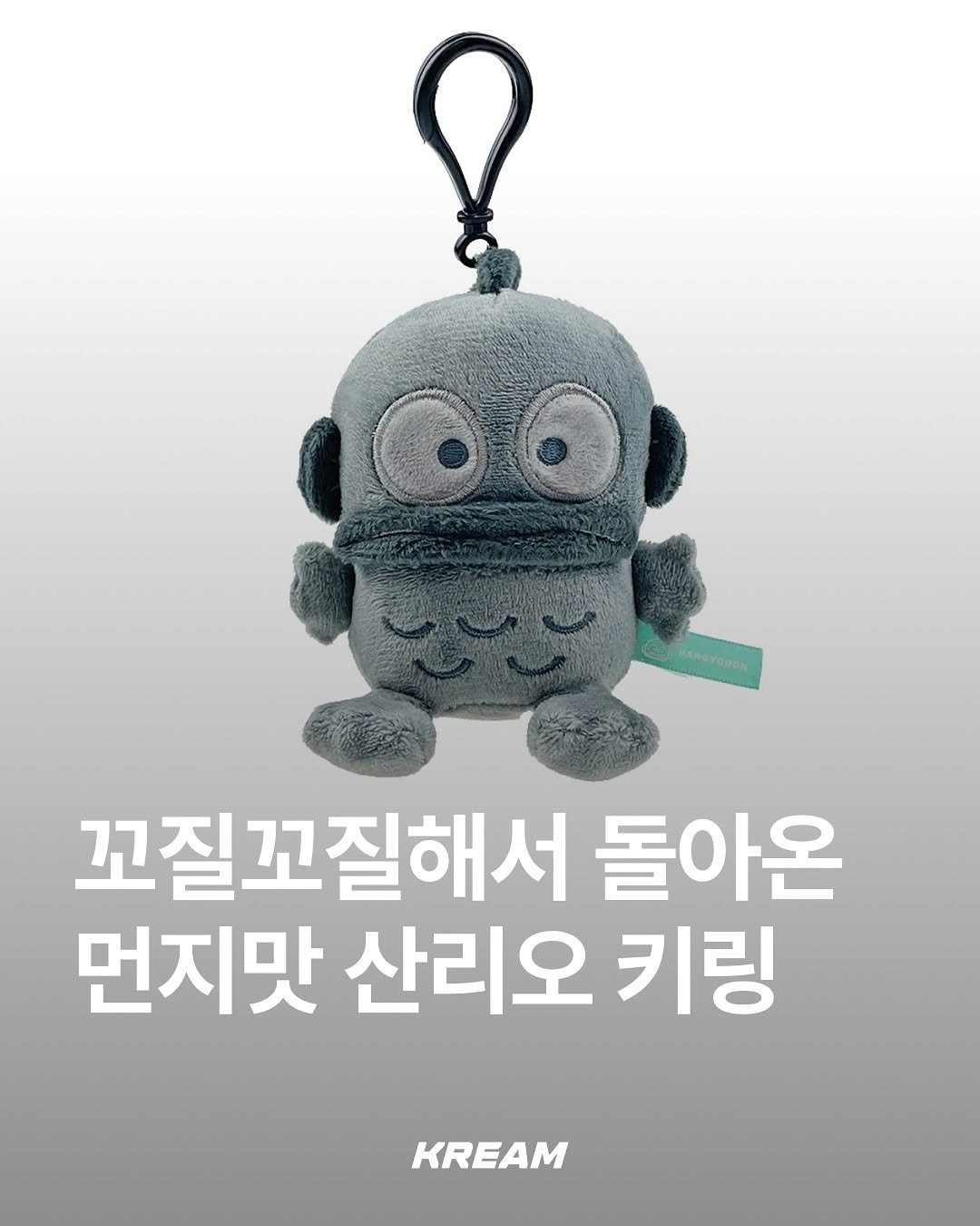 Photo by KREAM 크림 on August 12, 2025. May be an image of toy and text that says 'eYODON 꼬질꼬질해서 돌아온 먼지맛 산리오 키링 KREAM'.