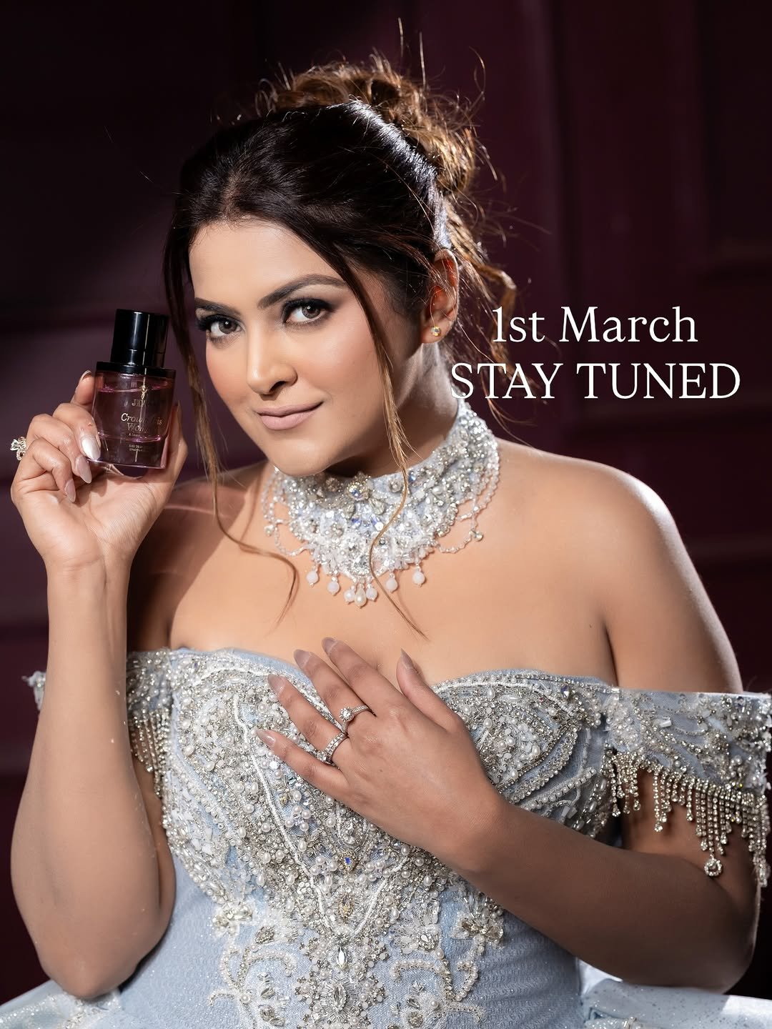 Photo shared by Kriti Duggal on February 27, 2026 tagging @jdass.in_india. May be an image of one or more people, makeup, fragrance, magazine, perfume and text that says '1st March STAY TAYTUNED TUNED'.