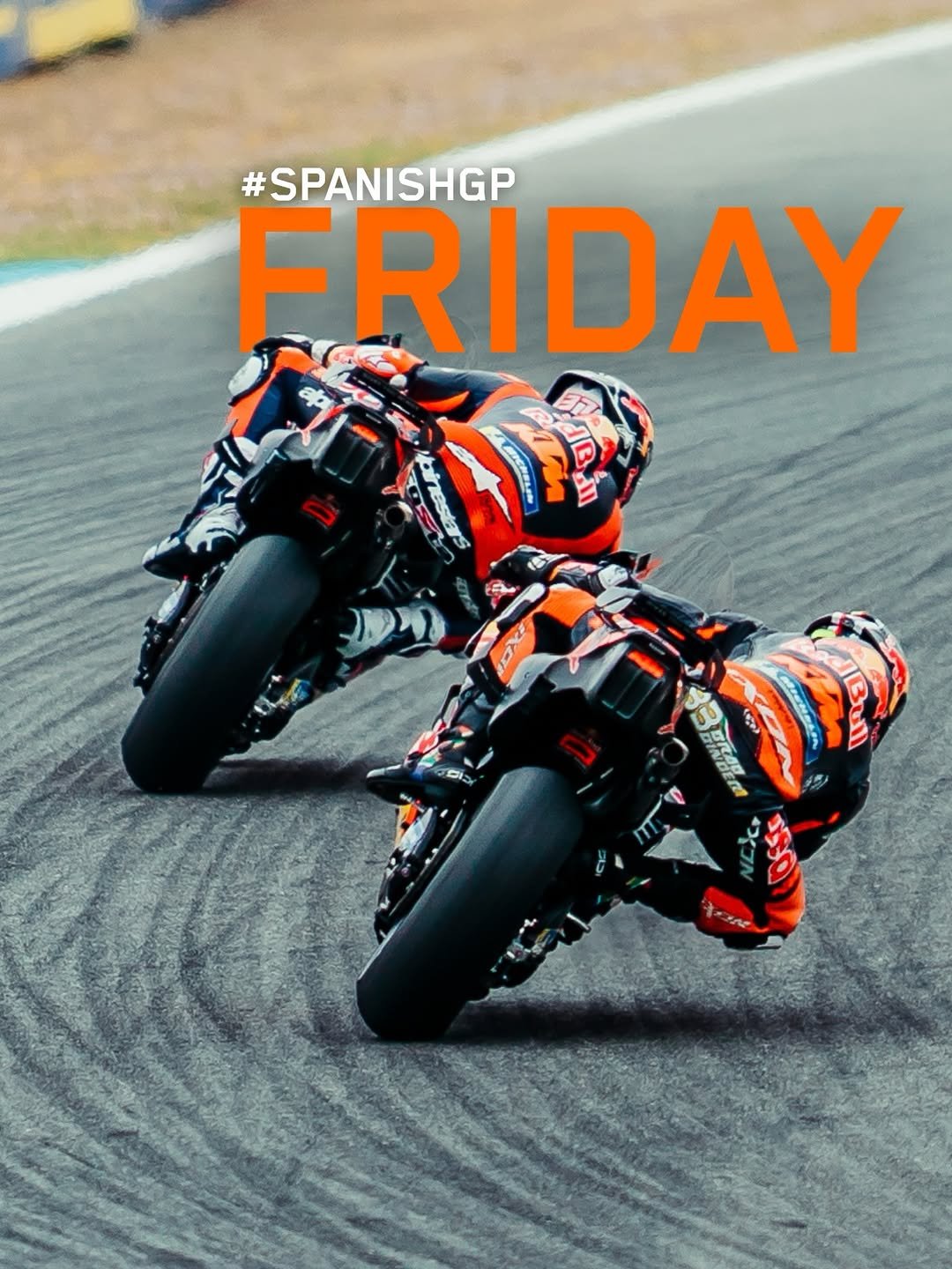 Photo shared by KTM Factory Racing on April 24, 2026 tagging @bradbinder, @motogp, @37pedroacosta, @ktm_official, and @redbullmotorsports. May be an image of racing vehicles, motorcycle, helmet and text.