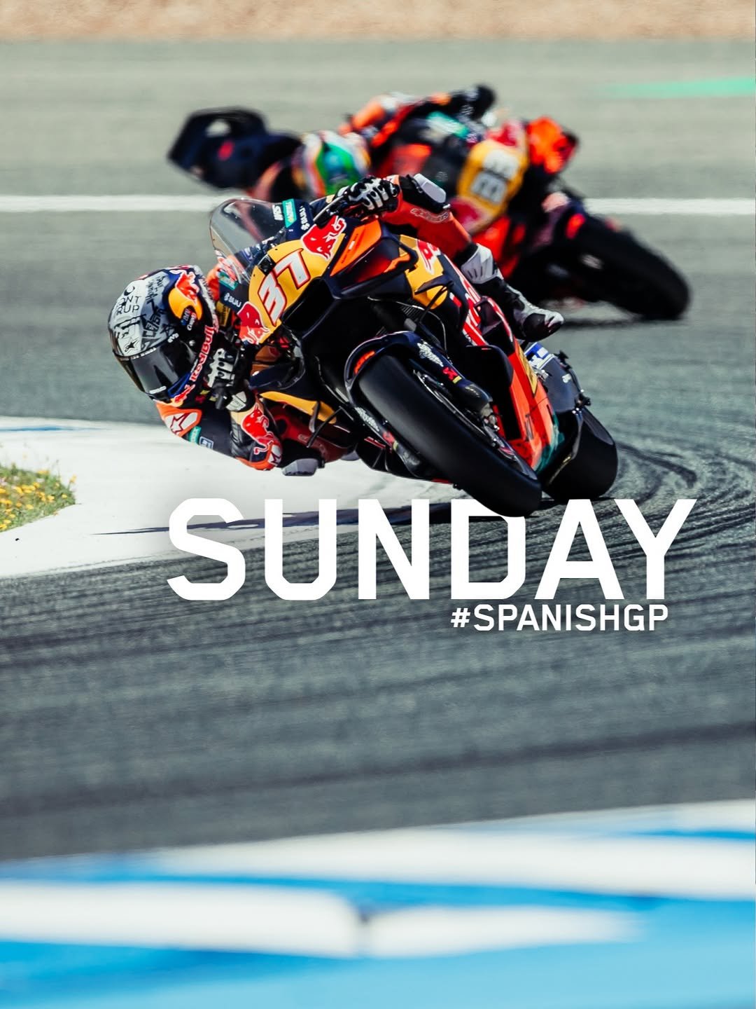 Photo shared by KTM Factory Racing on April 26, 2026 tagging @motogp, and @37pedroacosta. May be an image of racing vehicles, motorcycle, helmet and text that says '旺 37 ቸ SUNDAY #SPANISHGP'.