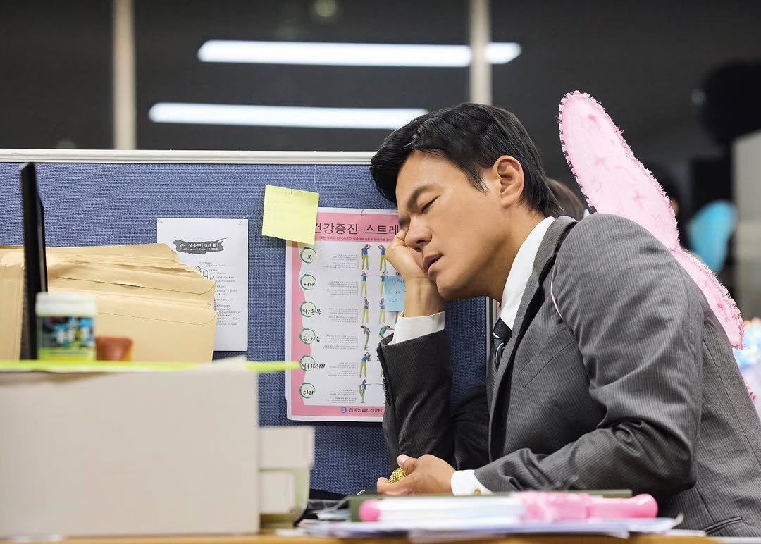 Photo shared by JYPnation on October 26, 2025 tagging @asiansoul_jyp, @kwonhodoo, and @kwonjinah_official. May be an image of one or more people, suit, office and text.