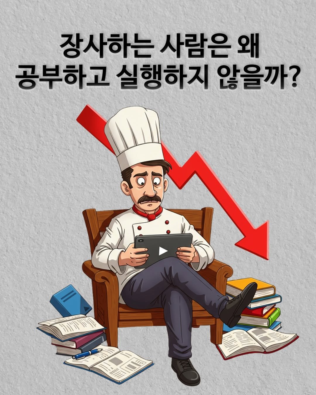 Photo by 권프로 | 장사 전략 기획 디렉터 | 마케팅 베스트셀러 작가 on August 07, 2025. May be a cartoon of pie and text that says '장사하는 사람은 왜 공부하고 실행하지 않을까?'.