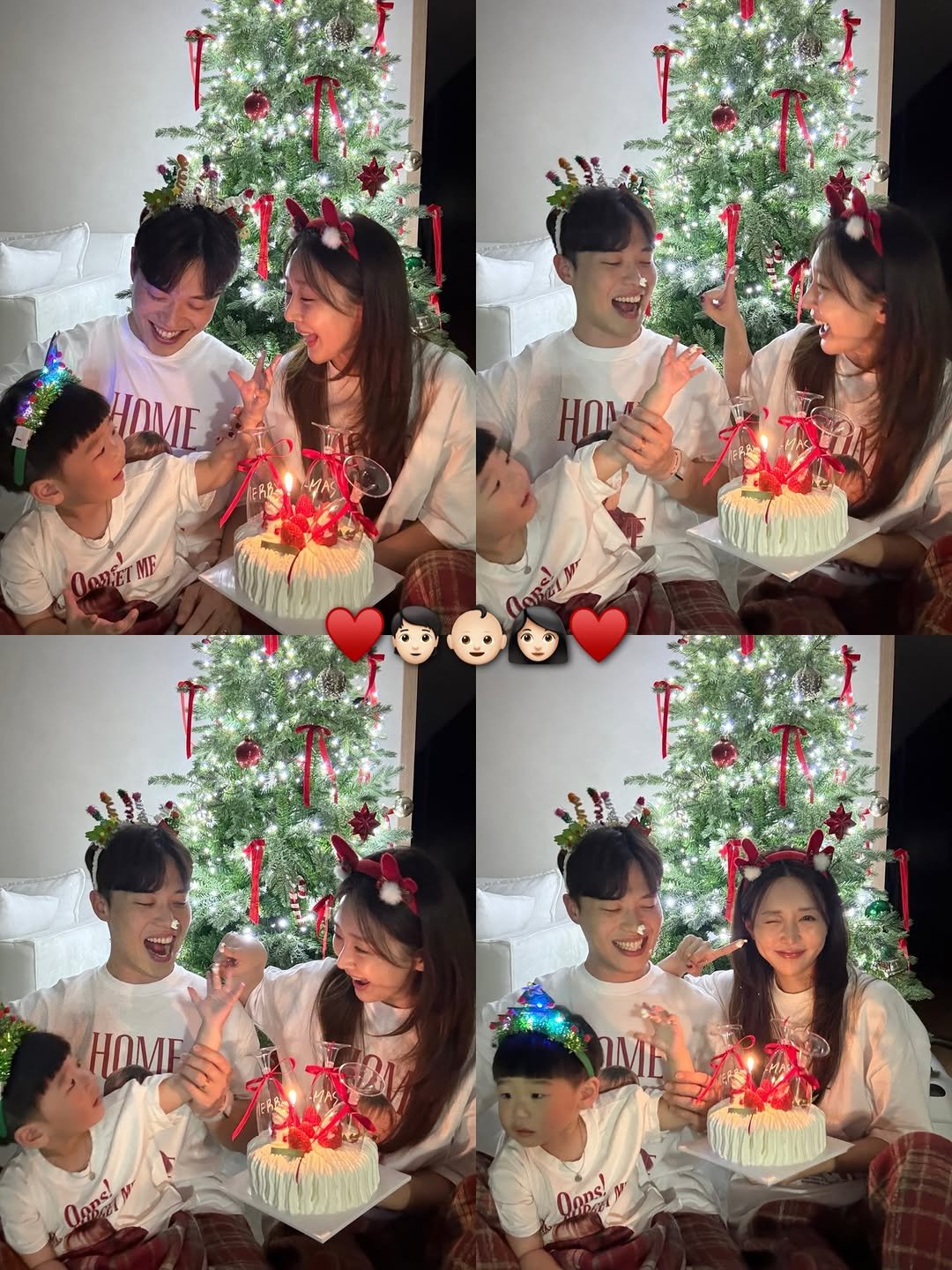 Photo shared by 권슈나 on December 24, 2025 tagging @sionnnnn_n. May be an image of people kissing, christmas tree, cake, candle, tinsel and text.