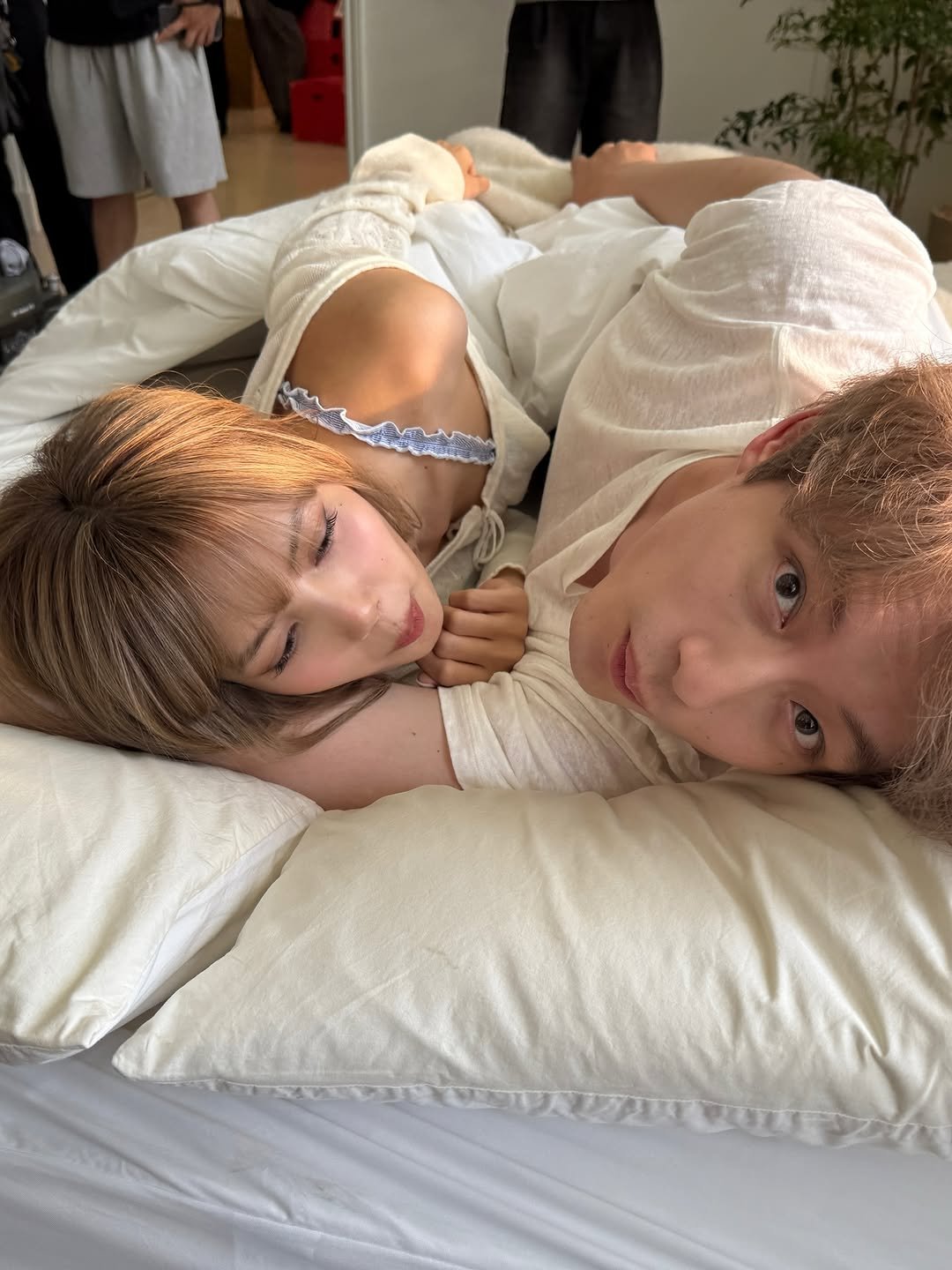 Photo shared by LISA on August 15, 2025 tagging @sakaguchikentaro. May be an image of 2 people, child, sleepwear, bedroom and text.
