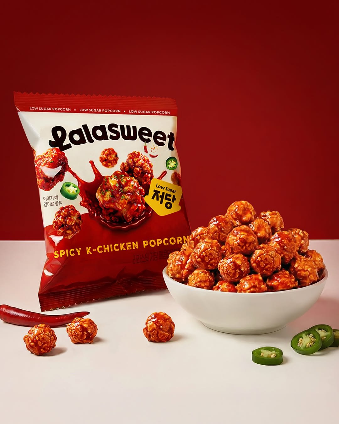 Photo by 라라스윗 on January 01, 2026. May be an image of popcorn, spice, candy and text that says 'LOW OWSUGARPOPCORN UGAR OPCORN LOW SUGAR OPCORN LOW DWSUGARPOPCORN SUGAR POPCORN Lalasweet 이미지예 OE 감미료 함유 Low 저당 Sugar SPICY K-CHICKEN - POPCORN'.