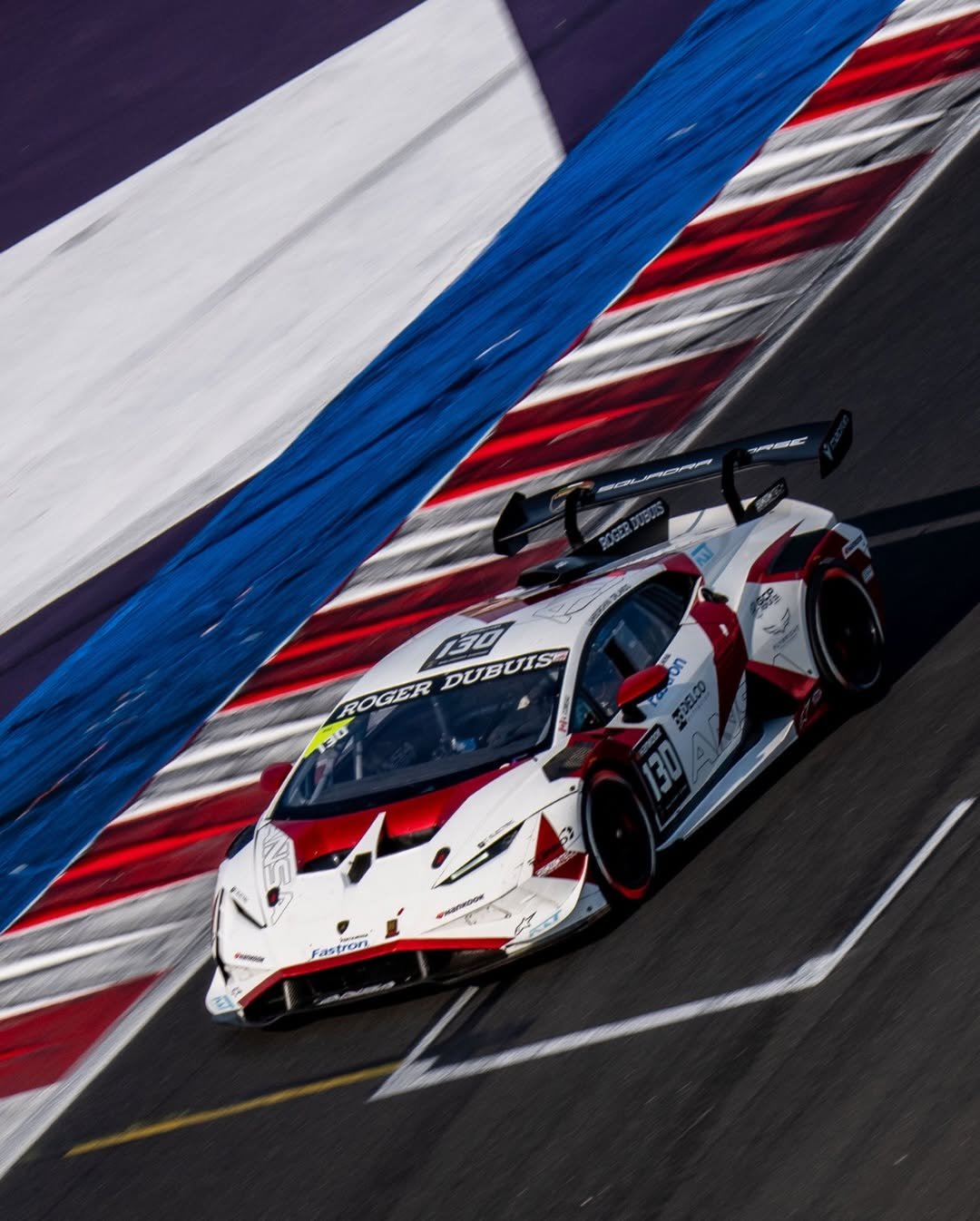 Photo by Lamborghini Squadra Corse on February 13, 2026. May be an image of racing vehicles, race car and text that says '150 DUBUIS 130 ROGER ROGER on R Fastron'.