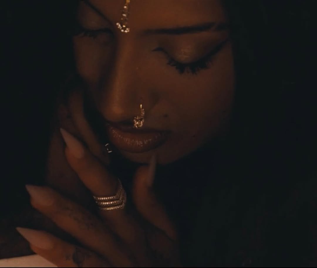 Photo shared by LARA RAJ on February 23, 2026 tagging @l0veandpeac3, and @keem. May be an image of one or more people, henna, makeup, jewelry and text.