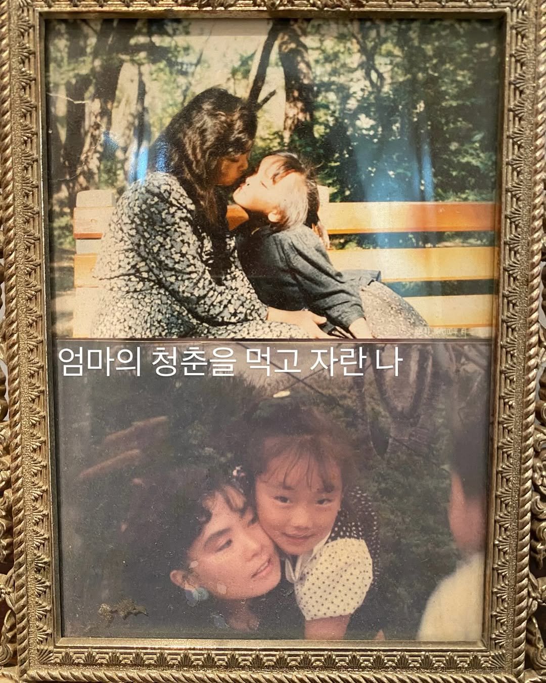 Photo by 약빵약사 | Health & Wellness | 서울대 약사 on April 27, 2026. May be an image of one or more people, people kissing, picture frame, poster and text that says 'ロ 엄마의 청춘을 먹고 자란 먹고자란나 나'.