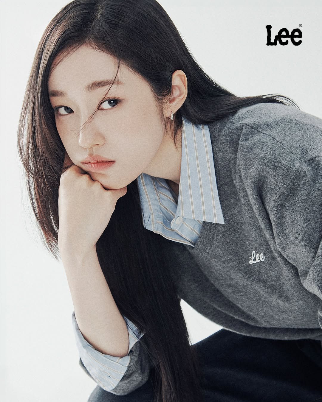 Photo shared by Lee Jeans KOREA on August 27, 2025 tagging @rohyoonseo. May be an image of 1 person, hair, poster, top and text that says 'Lee Lee 0'.