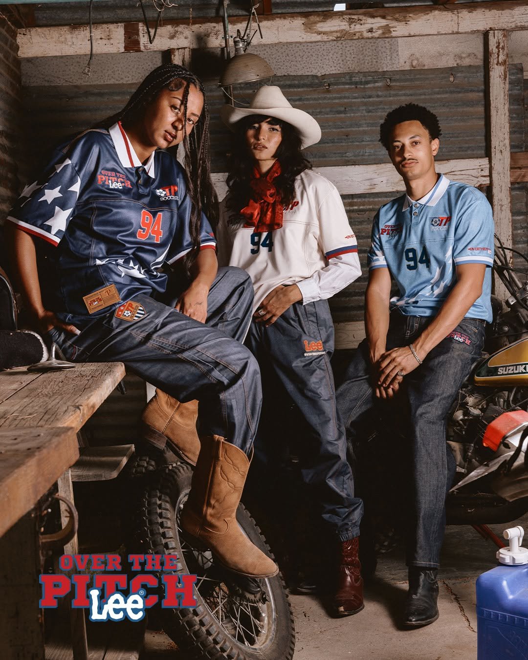 Photo shared by Lee Jeans KOREA on April 23, 2026 tagging @over_the_pitch. May be an image of magazine, bandanna, poster and text.