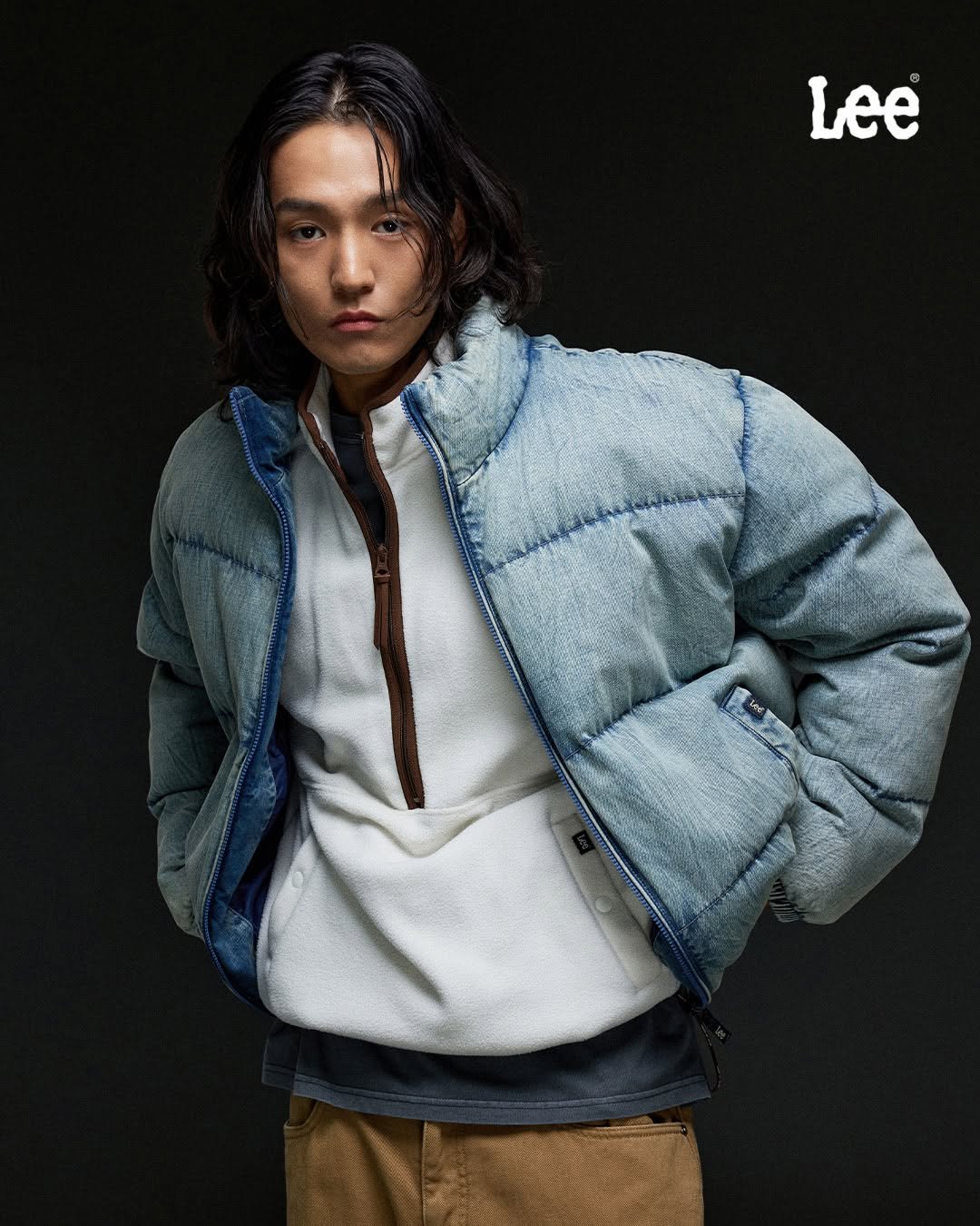 Photo by Lee Jeans KOREA on November 27, 2025. May be an image of duffle coat, goosedown coat, jacket, parka and text that says 'Lee'.