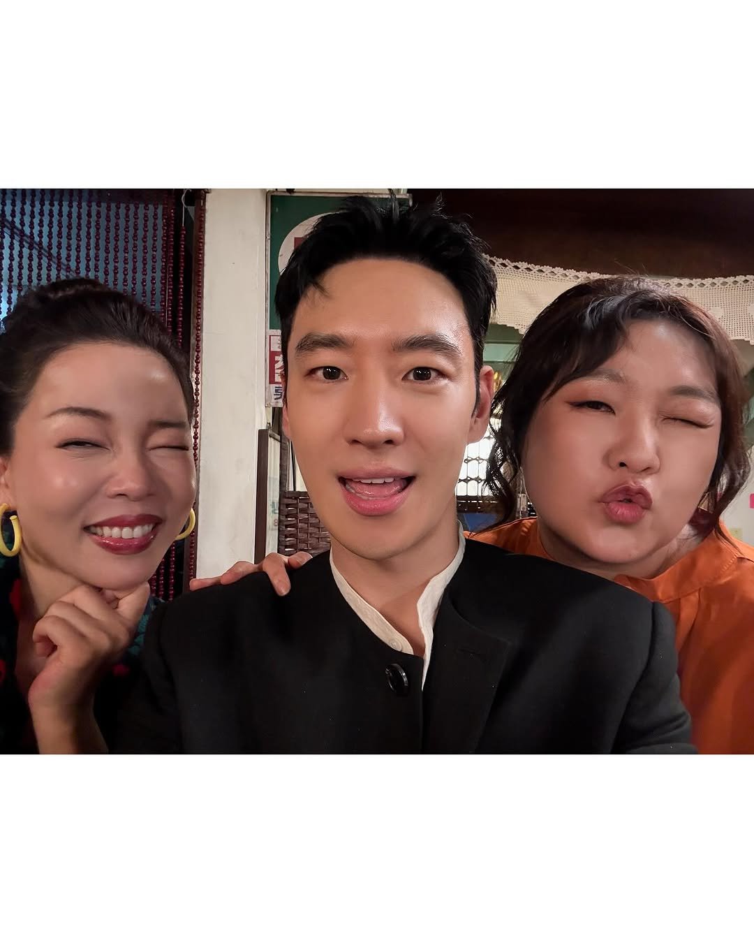 Photo shared by 이제훈 on November 15, 2025 tagging @comediansuji, and @jungyirang_official. May be a selfie of one or more people and text.