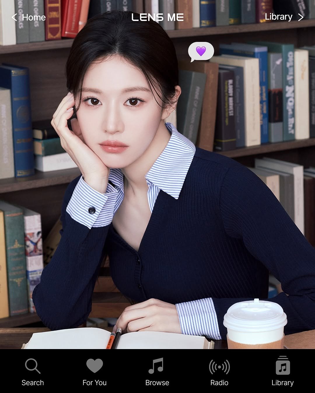Photo shared by 렌즈미 LENSME Official on November 12, 2025 tagging @goyounjung. May be an image of text that says 'Home LENS ME Library สขอบาย nat Search For ForYou You Browse (١) Radio Library'.