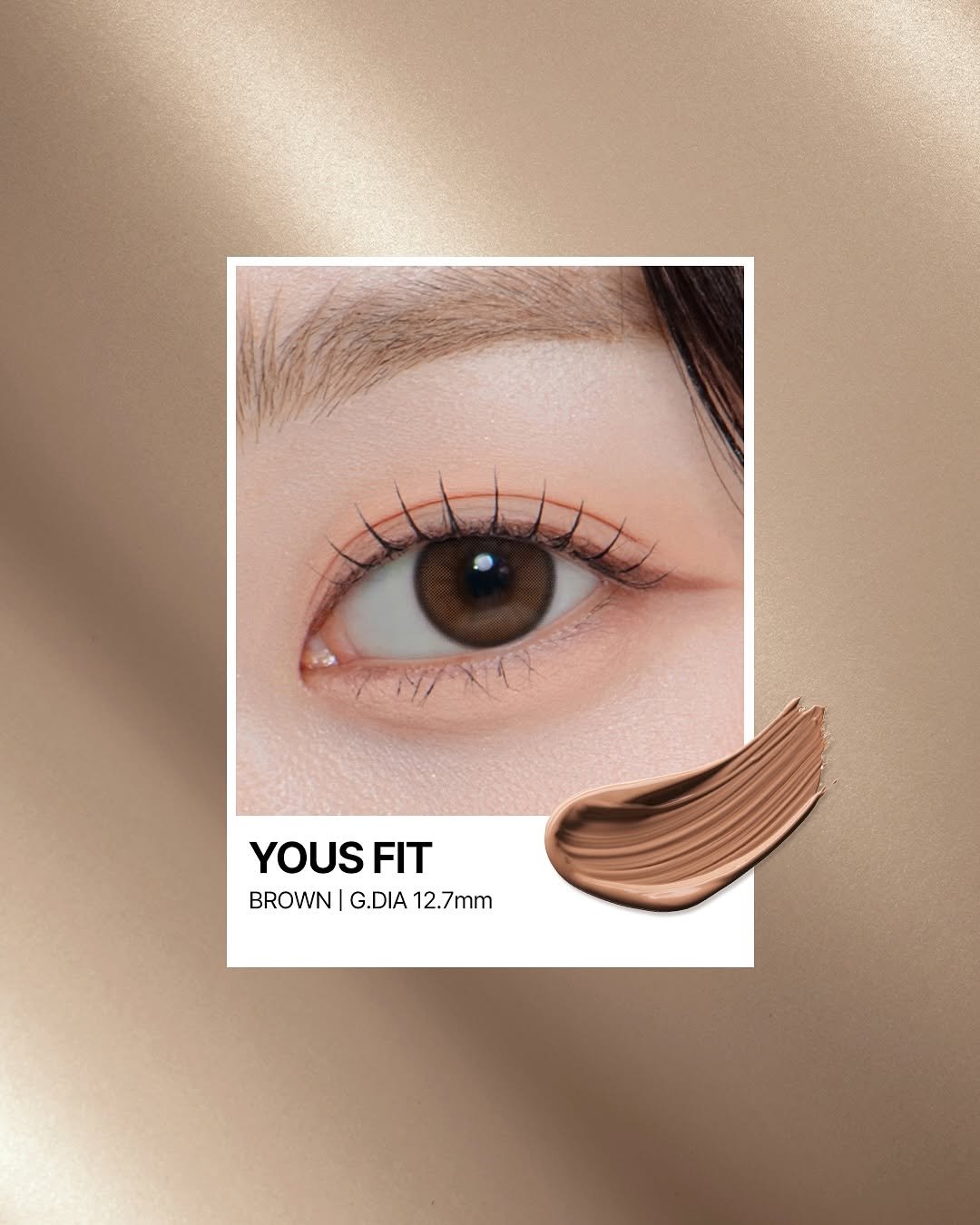 Photo by 렌즈미 LENSME Official on November 10, 2025. May be an image of one or more people, makeup and text that says 'YOUS FIT BROWN BROWN|G.DIA12.7mm G.DIA 12.7mm'.