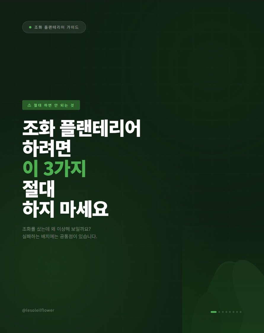 lesoleilflower 게시물 이미지: 조화 플랜테리어, 이 3가지만 피하면 달라집니다.
이 게시물 나중에도 볼 수 있도록...