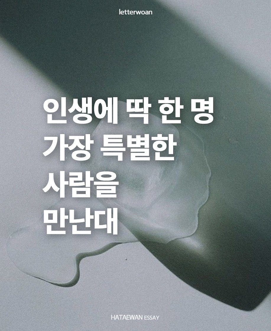 Photo by 하태완 on August 05, 2025. May be an image of poster and text that says 'letterwoan 인생에 딱 딱한명 한 가장 특별한 사람을 만난대 HATAEWAN HATAEWANESSAY ESSAY'.