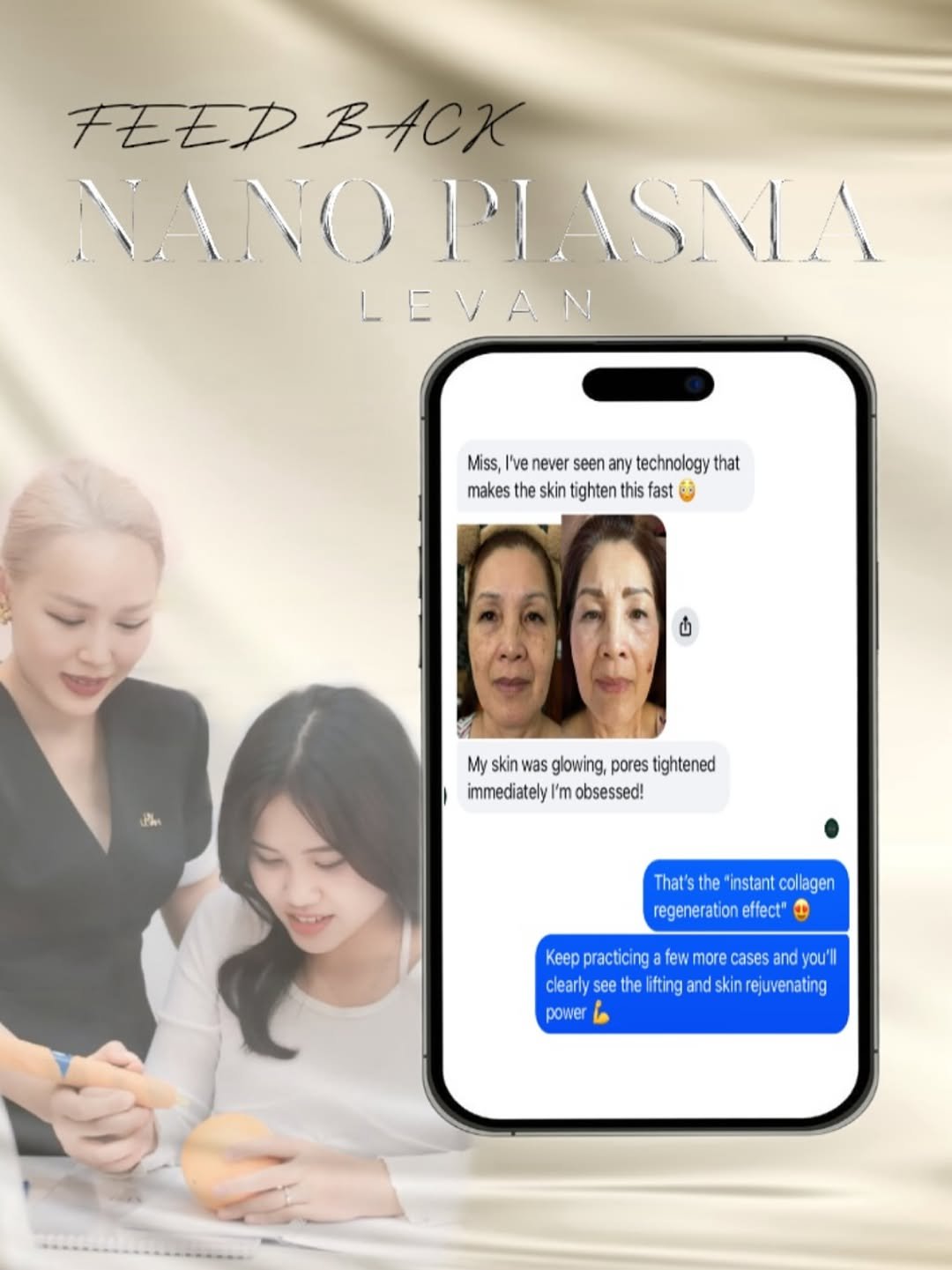 Photo by Levan.NanoPlasma on November 01, 2025. May be an image of one or more people, fingernails, hair, poster and text that says 'FEEDBACK BACK FEEP NANO PIASNA LEVAN Miss, I've never seen Mss,/Veneversenanytechnology any technology that makes the skin ighten this fast + My skin was glowing, pores tightened immedfiately I'm obsessed! That's That'sthe"instant.collgen the instant collagen regeneration effect" Keep practicing few more cases and you'll clearly see the ifting nd skin rejuvenating power'.