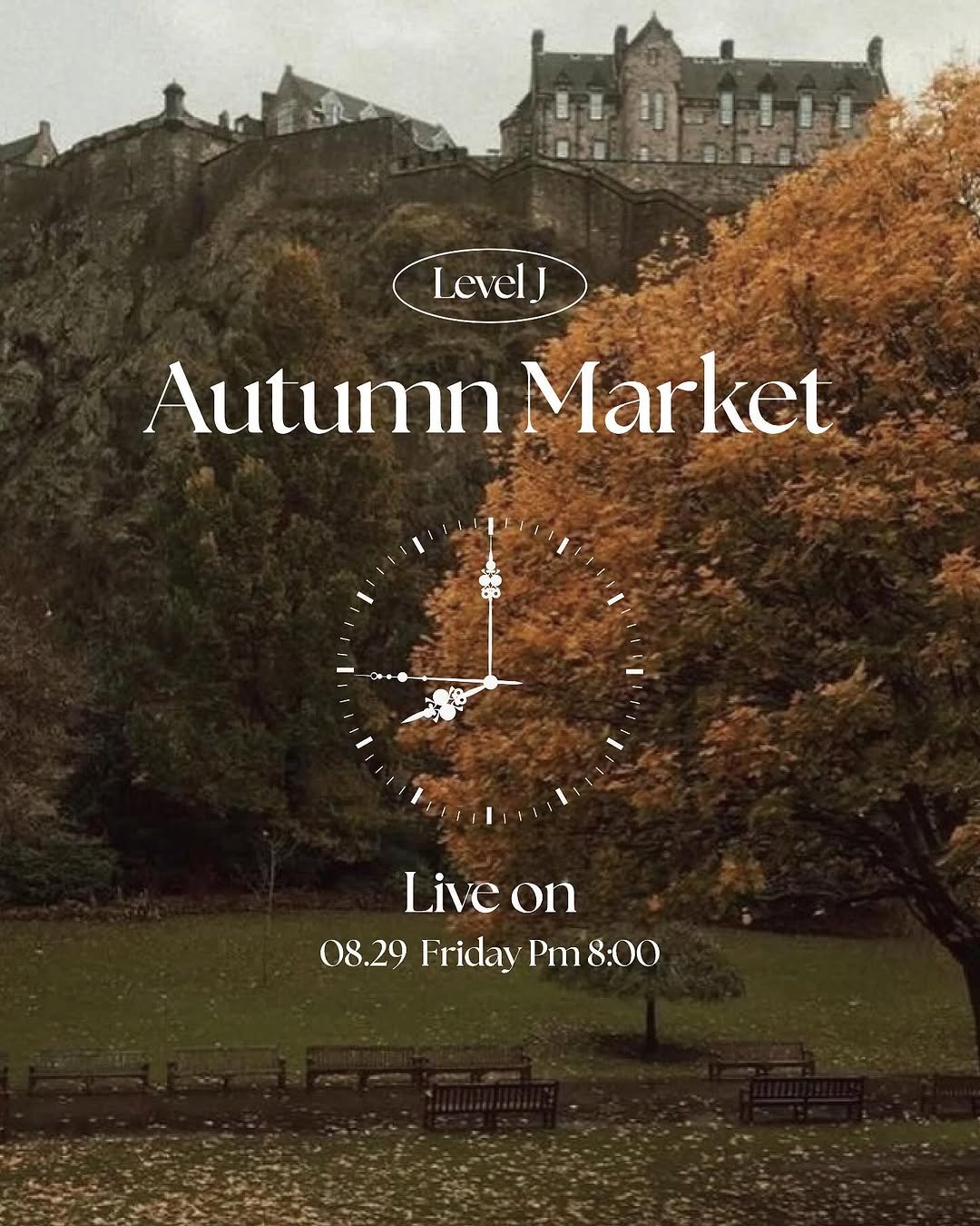 Photo by 레벨제이 on August 28, 2025. May be an image of kilt and text that says 'Level! Autumn AutumnMarket Market Live Livcon on 08.29 Friday 08.29FridayPm8:00 Pm 8:00'.