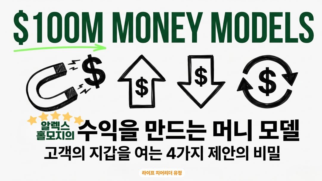 Photo by 라치유ㅣAIxSNS 코치 on February 04, 2026. May be an image of text that says '$100M MONEY MODELS $倫 金 2$金$ $ $ $ $ 알렉스 홀모치의 수익을 만드는 머니 모델 고객의 지갑을 여는 4가지 제안의 비밀 라이프 라이프치어리더유정 치어리더 유정'.