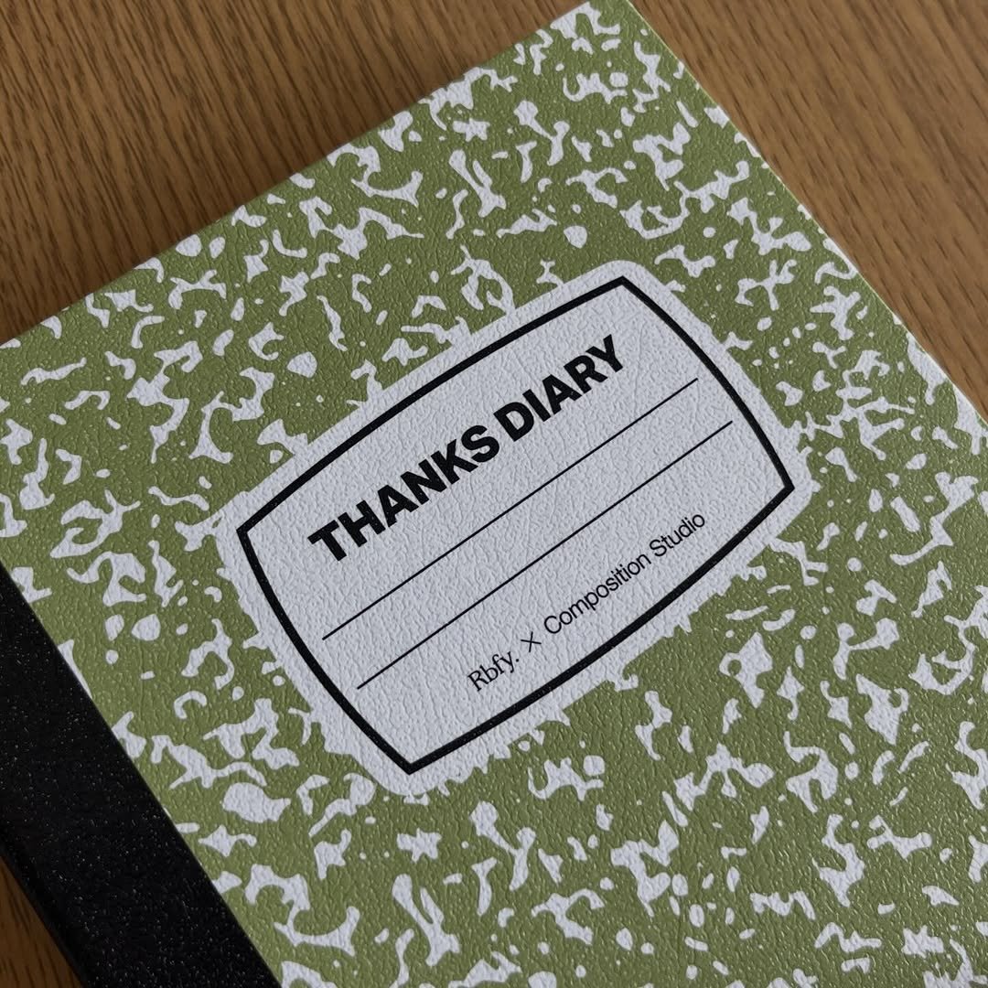Photo shared by 루비킴 on January 28, 2026 tagging @rbfy_official. May be an image of diary, book, binder and text that says 'THANKSDIARY Studio DIARY THANKS Composition X Rbfy'.