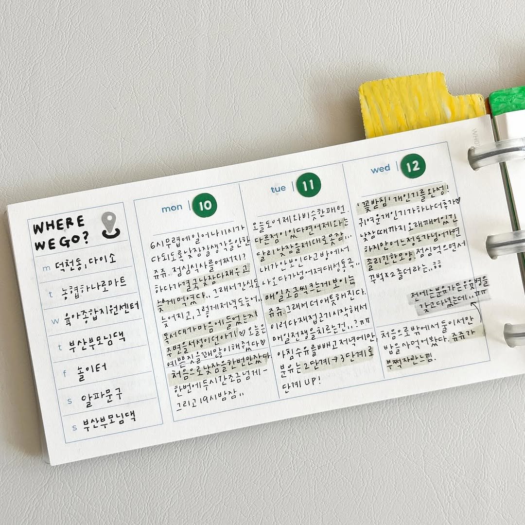 Photo shared by 루비킴 on November 18, 2025 tagging @fromhaoting, @__ti_me, and @mushroom_paper_farm. May be an image of diary, crossword puzzle, clipboard, binder, ruler, calendar, pencil case and text.