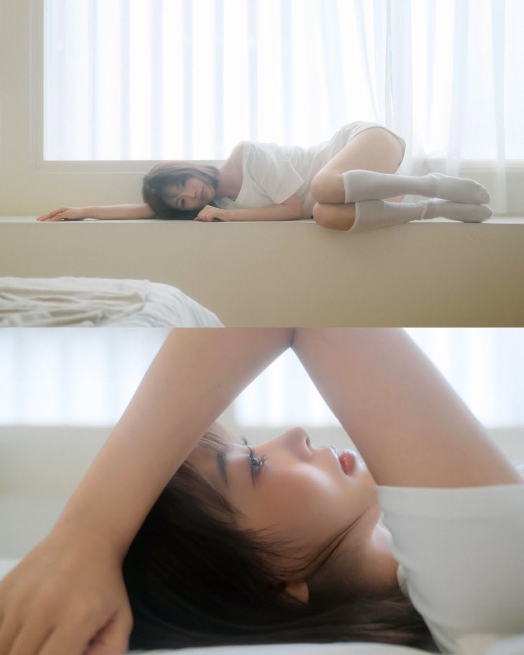 Photo by 리향 on August 22, 2025. May be an image of 2 people, sleepwear and bedroom.