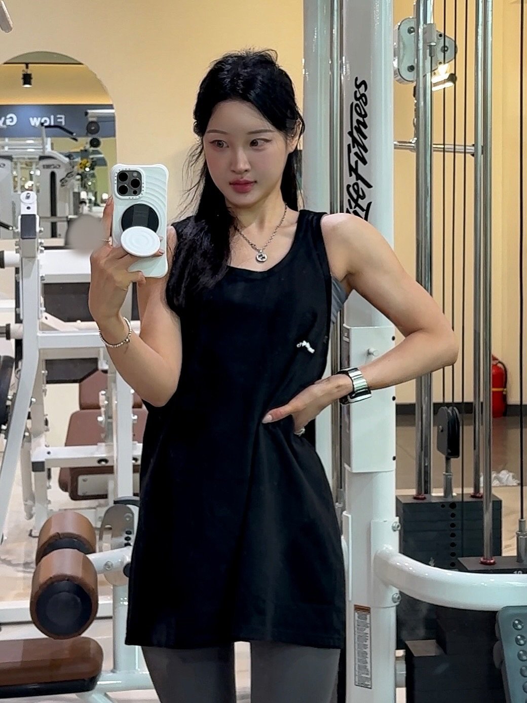 Photo shared by 에티🐻 on August 12, 2025 tagging @champ__official_. May be a selfie of 1 person, biceps, treadmill and text that says 'อ woLE พวเจ ㅋ し eFitness'.