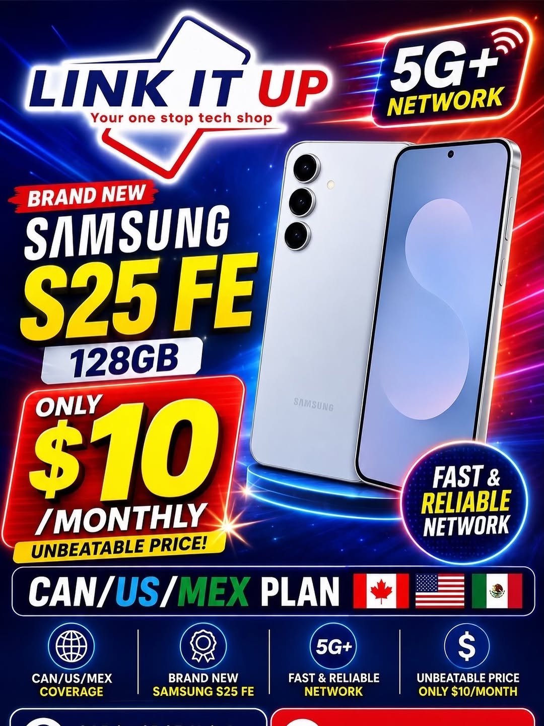 linkitupstore 게시물 이미지: 🔥 Samsung S25 FE 128GB 🔥
Only $10/Month on 5G+...