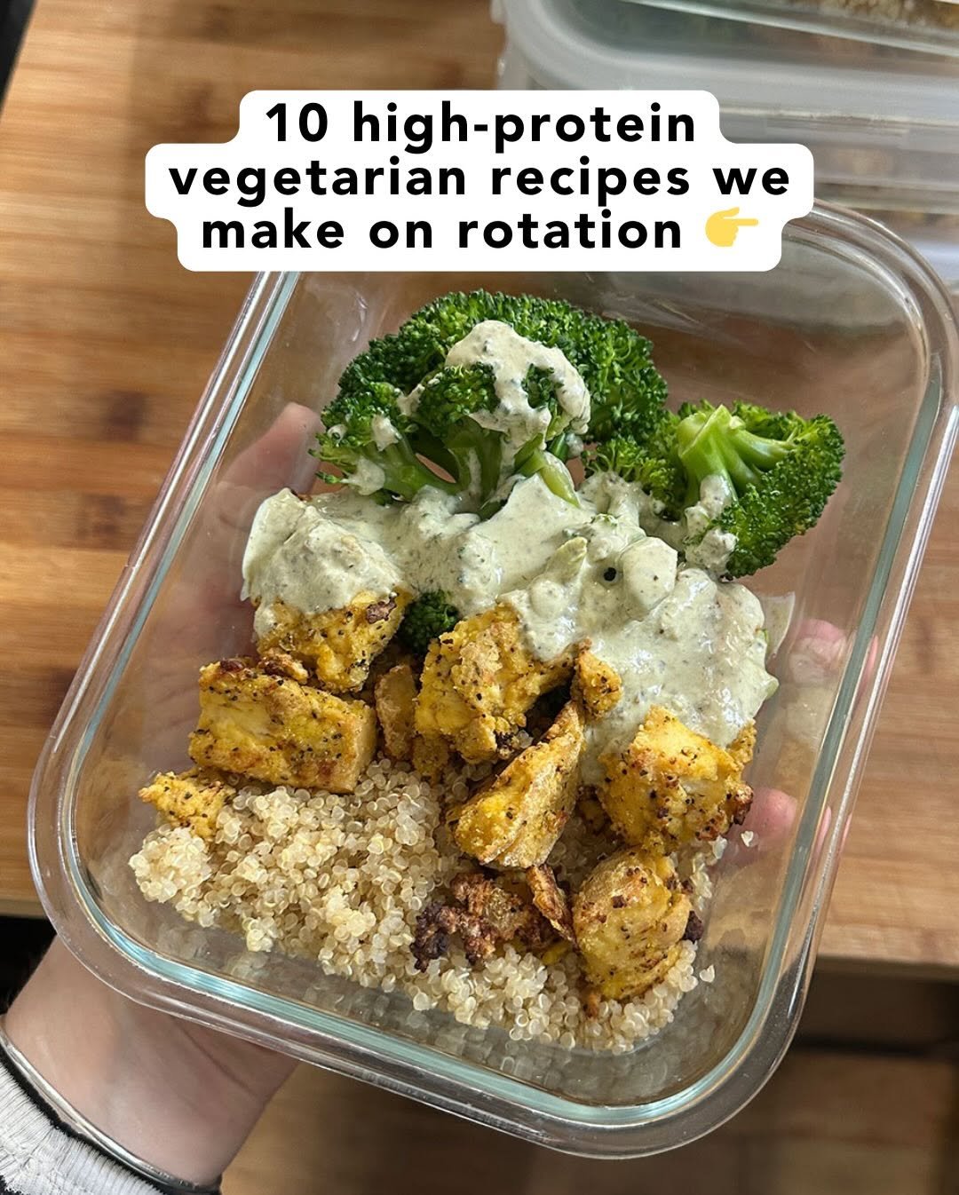 Photo by Sarah Bond on January 04, 2026. May be an image of cauliflower, yogurt and text that says '10 high-protein vegetarian recipes we make on rotation'.