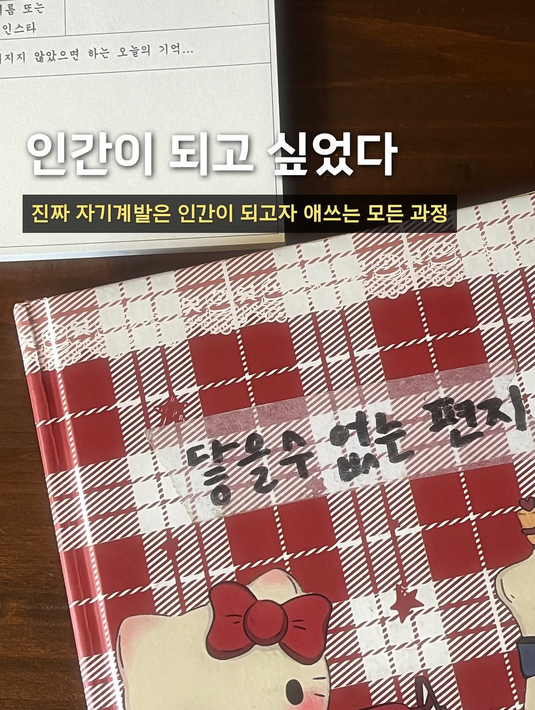 Photo by 리브나운 on October 08, 2025. May be an image of book and text that says '또는 인스타 지지 않았으면 하는 오늘의 기억... 인간이 되고 싶었다 진짜 자기계발은 자기계 인간이 되고자 애쓰는 모든 과정 U'.