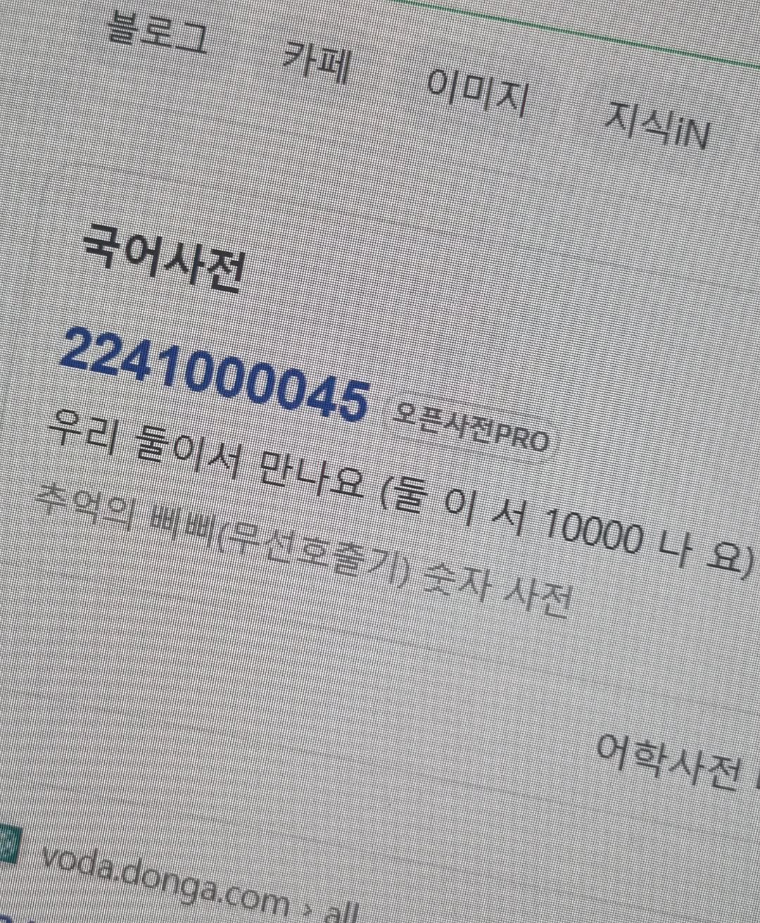 Photo by 임지운 on June 18, 2025. May be an image of text that says '블로그 카페 이미지 지식 국어사전 2241000045 1000045 우리 우리둘이서 둘이서 만나요 오픈사진PRO 추억의 라요일위회(두산도불가회)서100 버삐무 이서 서 10000 나 나요) 10000나요) 요) 숙자 사전 어학사전 voda.donga.com 商/'.