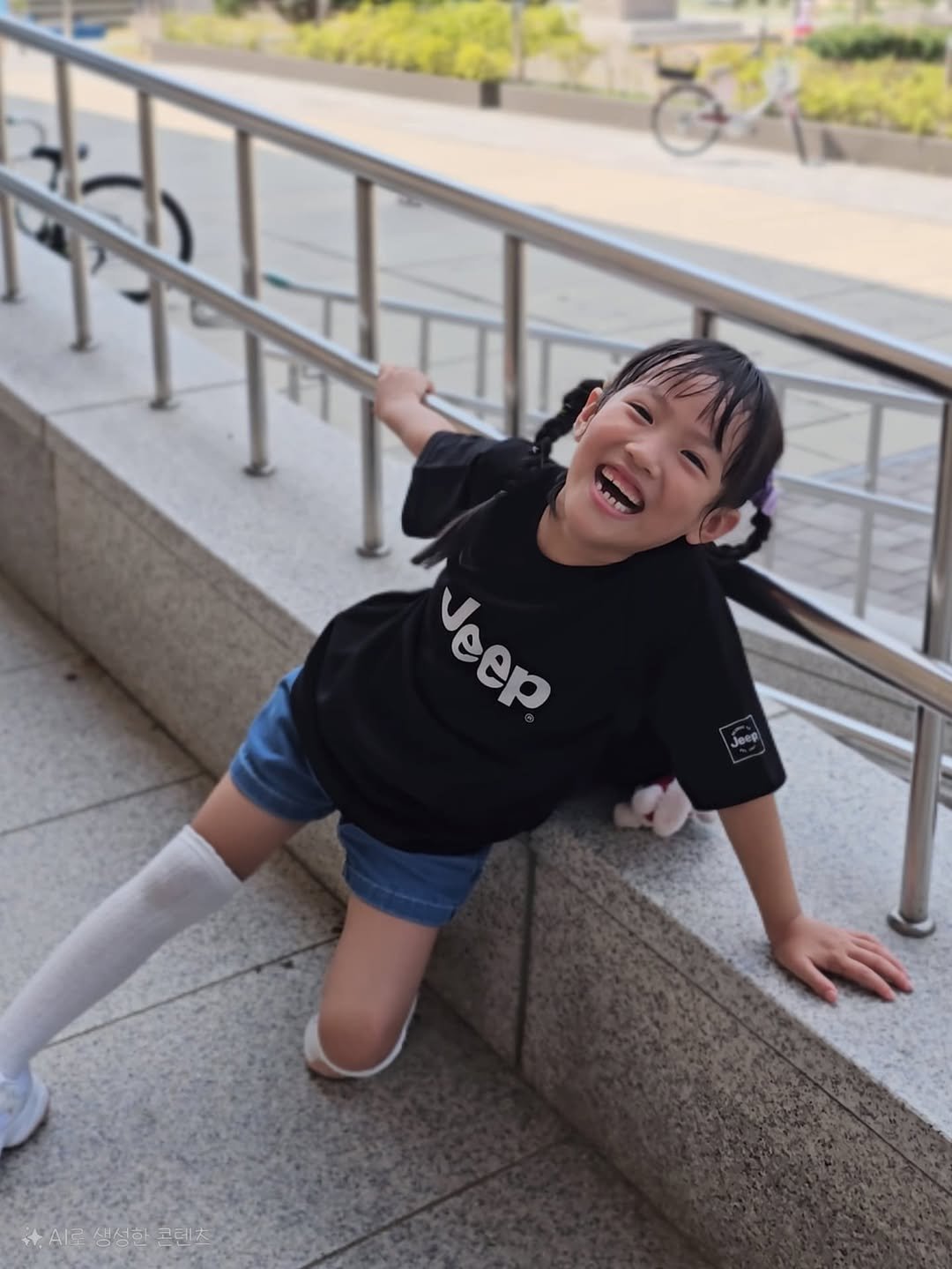 Photo shared by 원지원 on August 23, 2025 tagging @jeepkids_kr. May be an image of 1 person, child, smiling and text that says 'Jeep Jeep 색석아'.