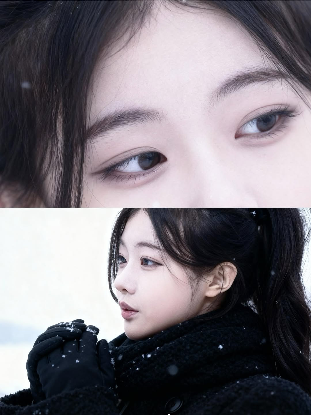 Photo by 룩캣미ㅣ징니🐈 on November 01, 2025. May be a closeup of one or more people, hair, duffle coat and text.