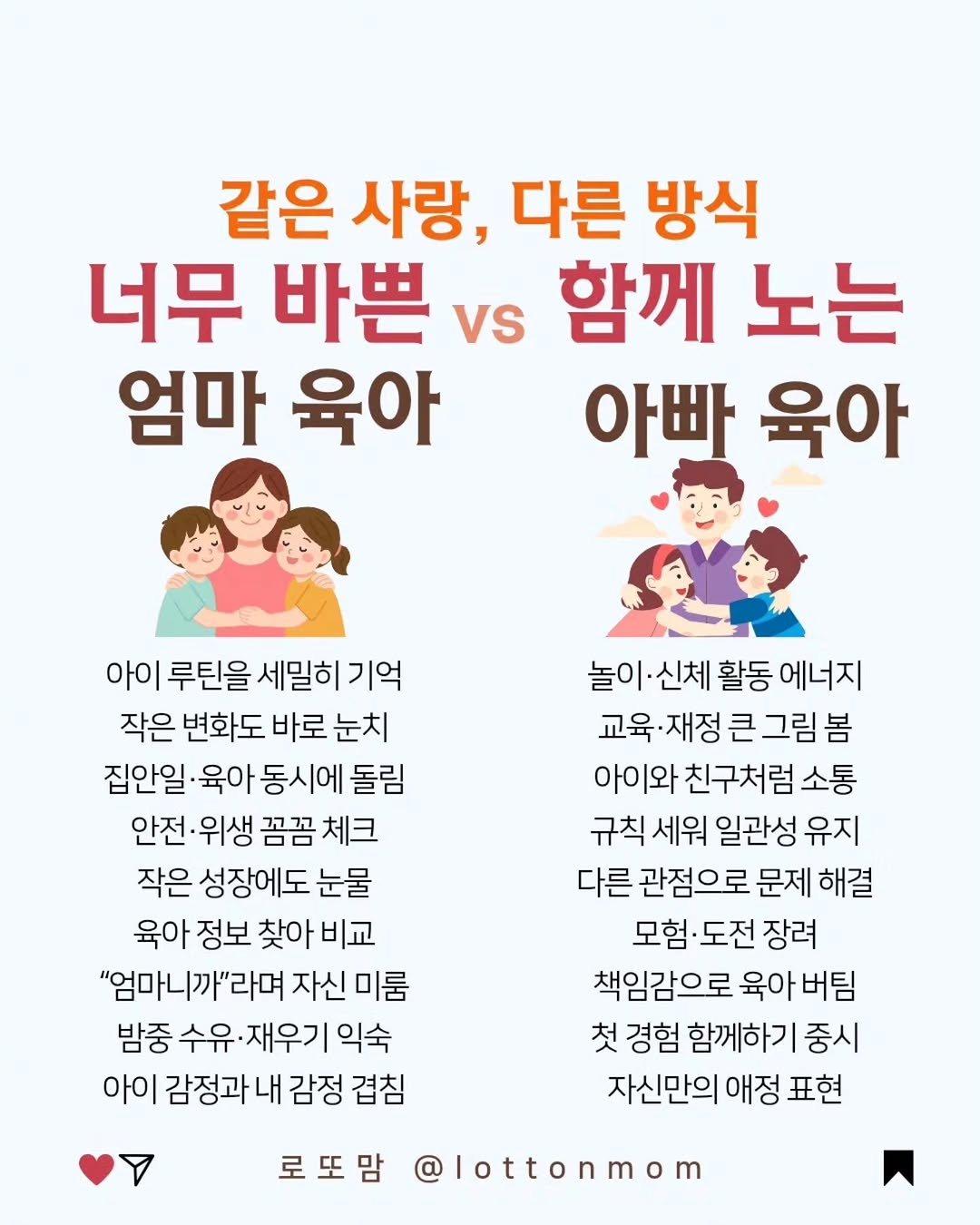 lottonmom 게시물 이미지: 엄마의 뇌는 다르다고 하지요😂👇👇👇
⠀
엄마 육아와 아빠 육아는 다르지만
결국 같은...