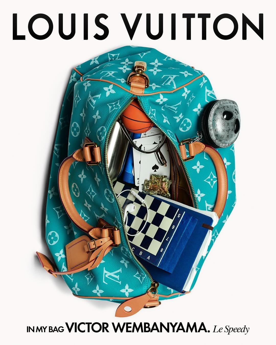 Photo shared by Louis Vuitton on April 03, 2026 tagging @pharrell, and @wemby. May be pop art of magazine, poster, purse and text that says 'LOUIS VUITTON 9 P က INMYBAG INMY BAG VICTOR WEMBANYAMA. Le LeSpeedy'.