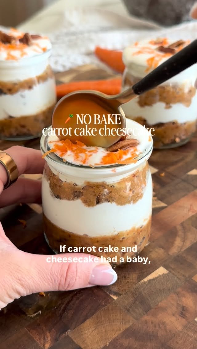 lovelydelites 게시물 이미지: CARROT CAKE COTTAGE CHEESECAKE JARS! 🥕✨ // I...