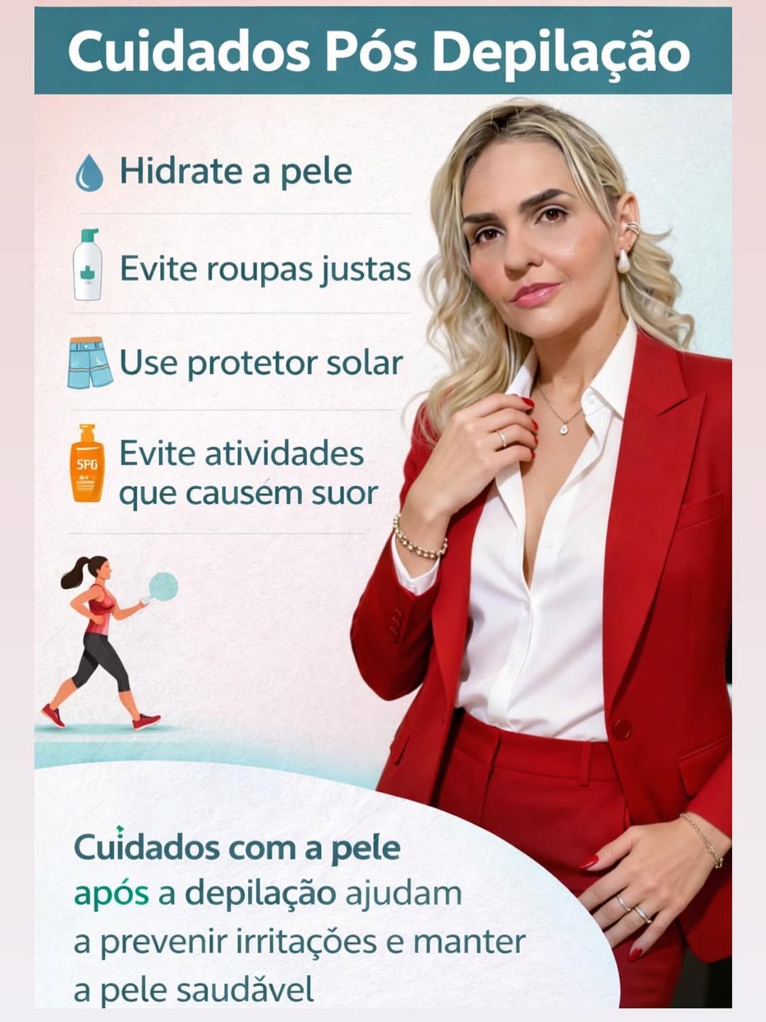 Photo by Luciana Rocha | Estética dos Pés / D’Epilação & Sobrancelhas in Studio Luciana Rocha with @luciana.grocha. May be an image of text that says 'Cuidados Pós Depilação Hidrate a pele Evite roupas justas RIE Use protetor solar SPG Evite atividades que causem suor Cuidados com a pele após a depilação ajudam a prevenir irritações e manter a pele saudăvel'.