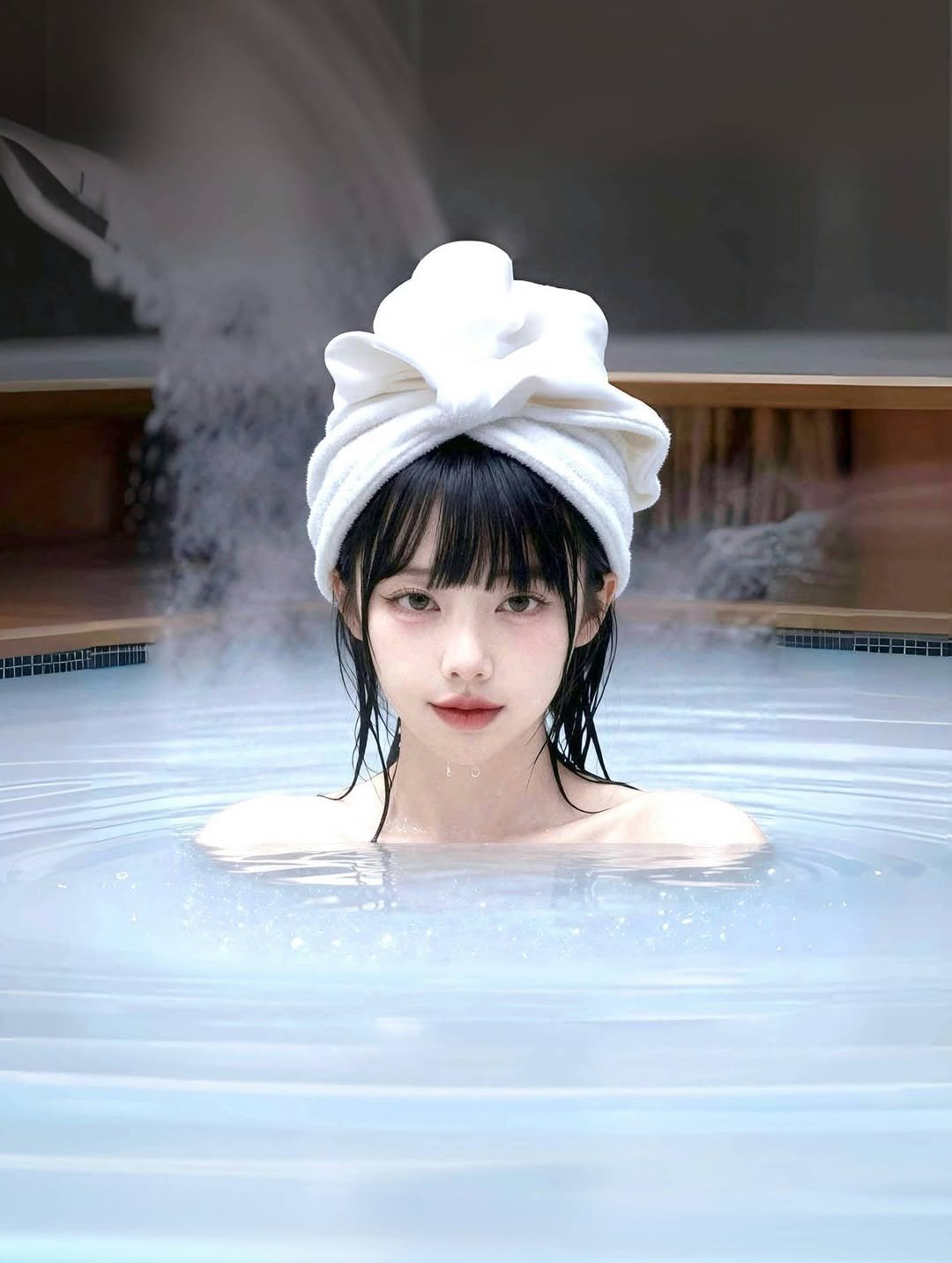 Photo by 럭키비키랜드 on November 27, 2025. May be an image of bath robe, bathtub, turban, pool and text.
