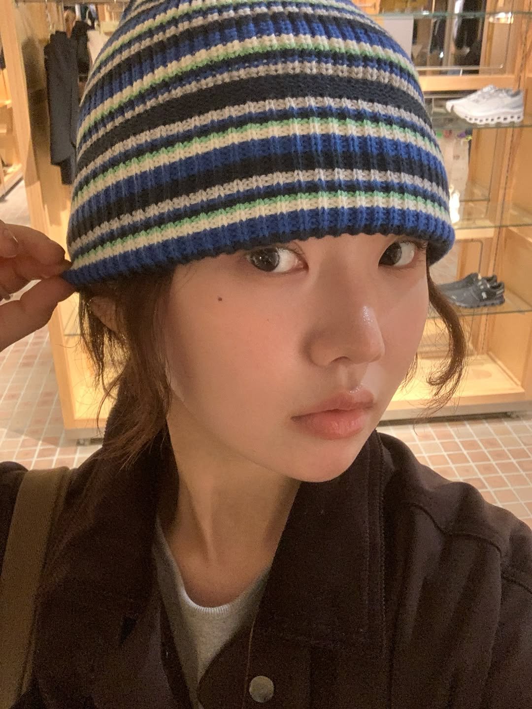 Photo shared by @제영 on September 20, 2025 tagging @khakis2020. May be an image of 1 person, hat, knit, beret and text.