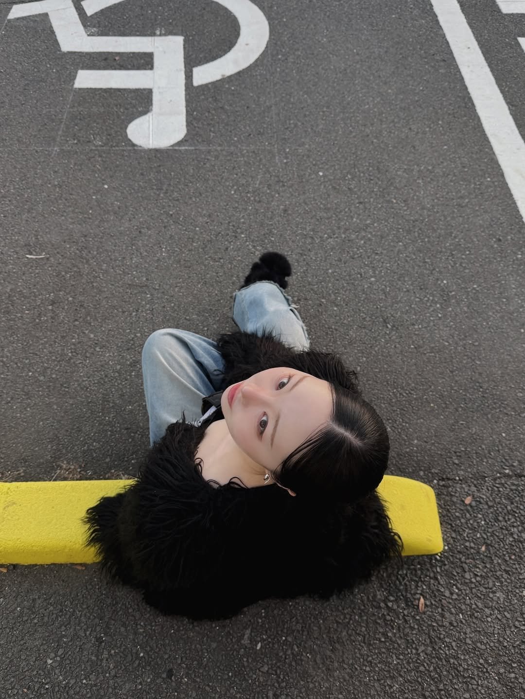 Photo by 하비언니 최민지 on November 29, 2025. May be an image of goosedown coat, fur, wheelchair, street, road, curb and text.