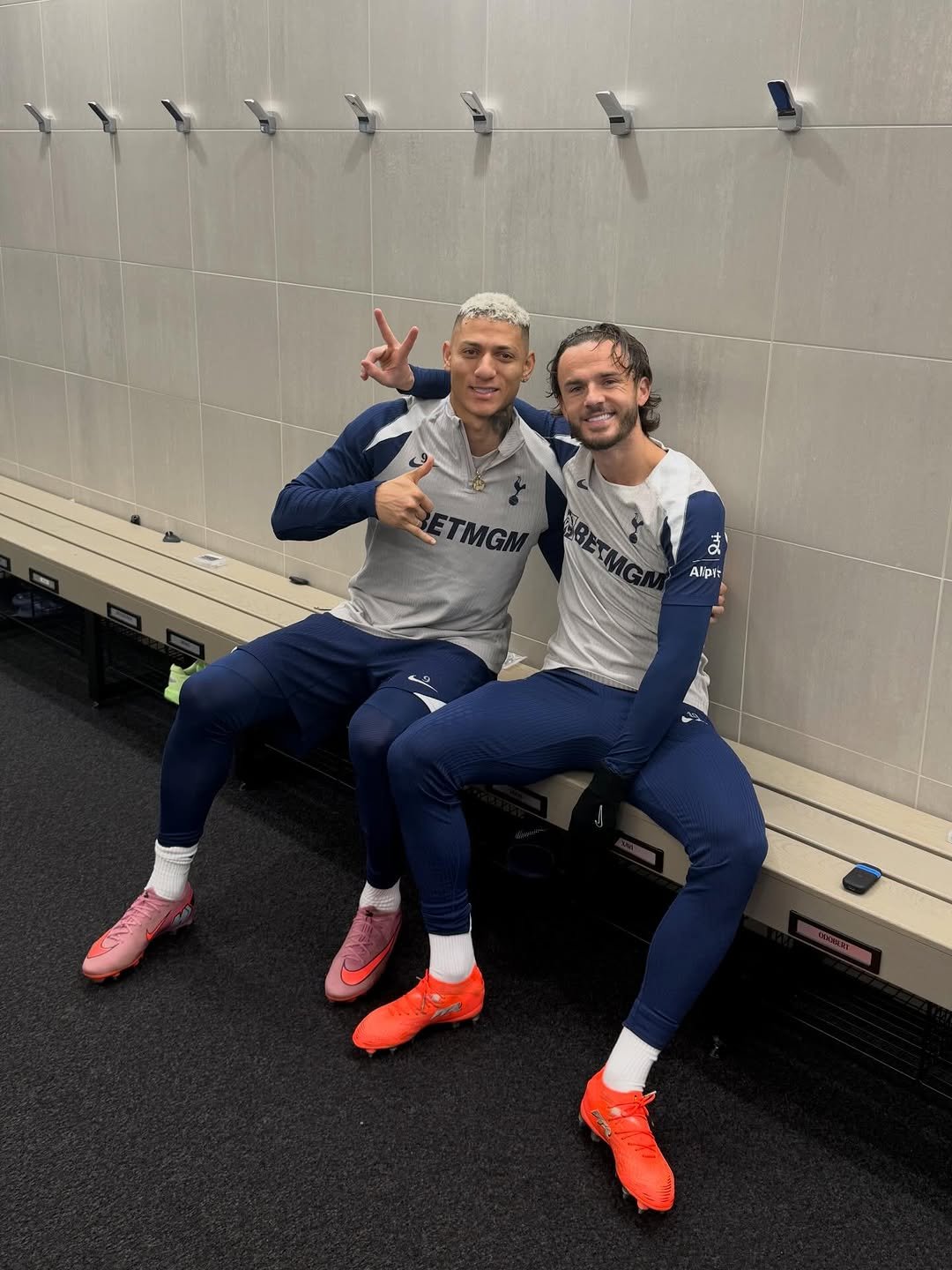 Photo by James Maddison in Tottenham Hotspur Training Ground with @richarlison. May be an image of soccer, football, cleats and sportswear.