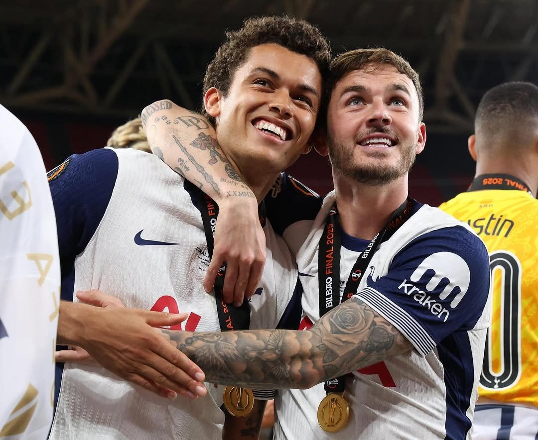 Photo by James Maddison in Bilbao, Spain with @brenjohnson_. May be an image of football, soccer and text.