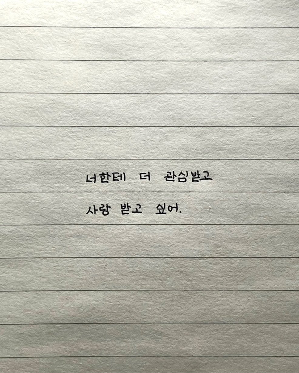 Photo by 이도훈(맺음) on November 06, 2025. May be a doodle of text that says '너한테더관심받고 더 너한테 관심받고 사랑 받고 싶어.'.