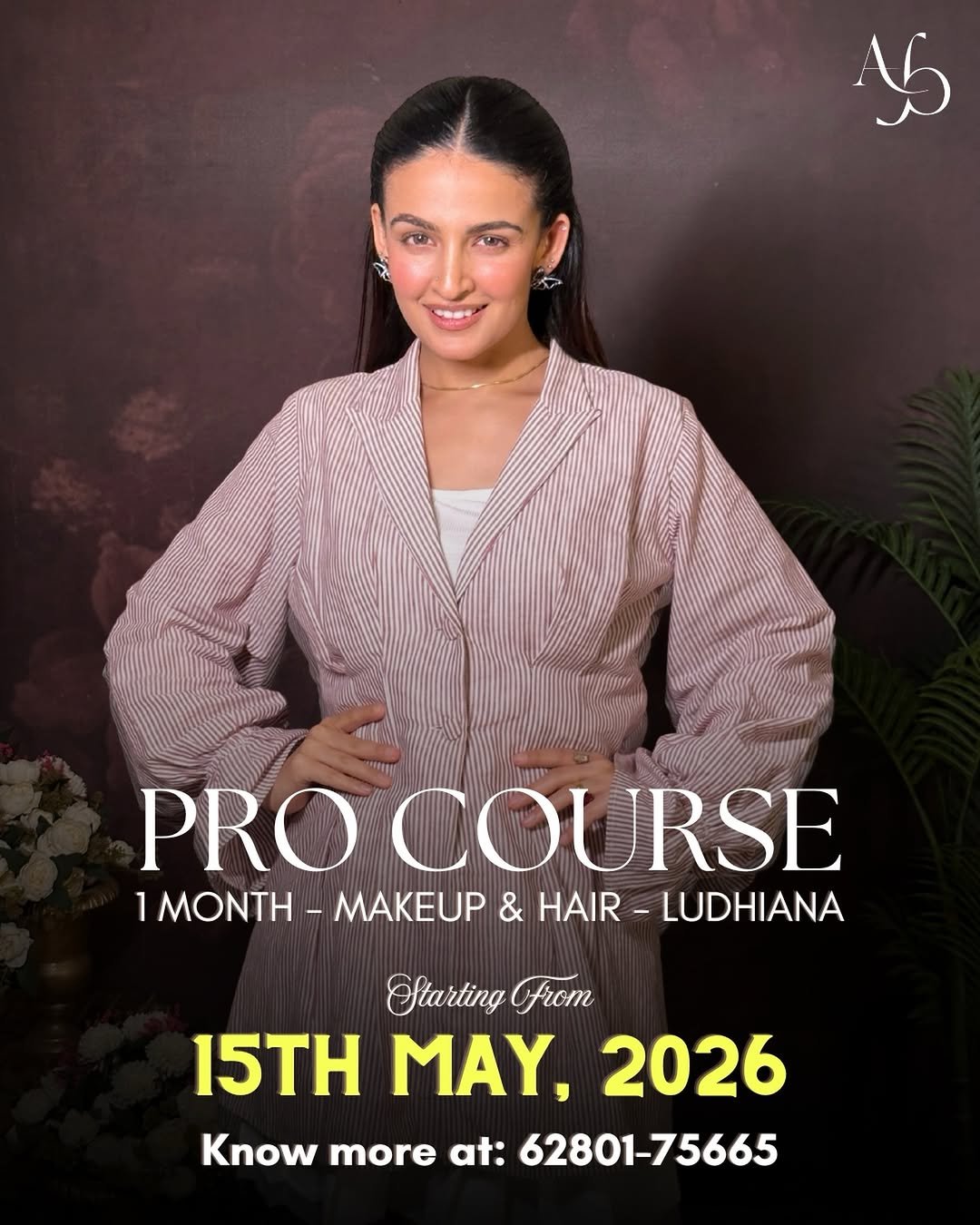 Photo by Avipreet Bindra Oberoi in Ludhiana, Punjab, India. May be an image of one or more people, hair, makeup, poster and text that says 'y5 PRO COURSE 1 1MONTH MAKEUP & HAIR LUDHIANA Starting From 15TH MAY, 2026 Know more at: 62801-75665'.