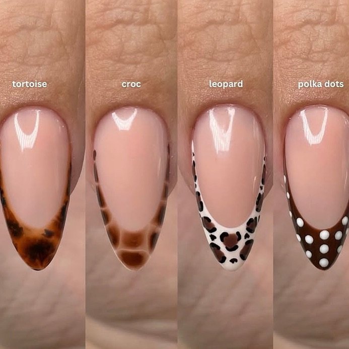 Photo by Makeup on September 15, 2025. May be an image of one or more people, fingernails and text that says 'tortoise croc leopard polka polkadots dots'.