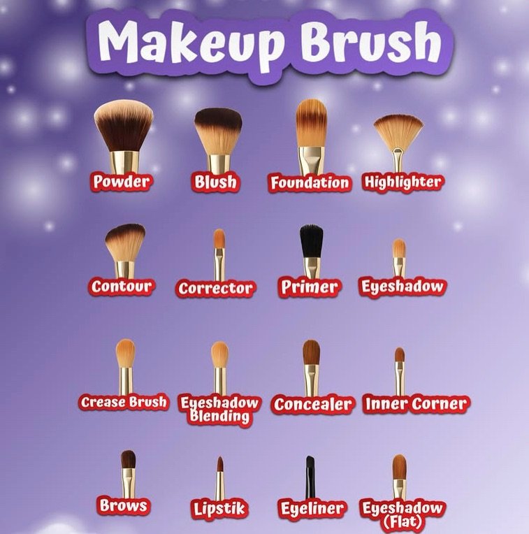 Photo by Makeup on February 14, 2026. May be a doodle of one or more people, makeup, eyeliner, pallette, cosmetics, brush and text that says 'Makeup Brush Powder Blush Foundation Highlighter Contour Corrector Primer Eyeshadow Crease Brush Eyeshadow Blending Concealer Inner Corner Brows Lipstik Eyeliner Eyeshadow (Flat)'.