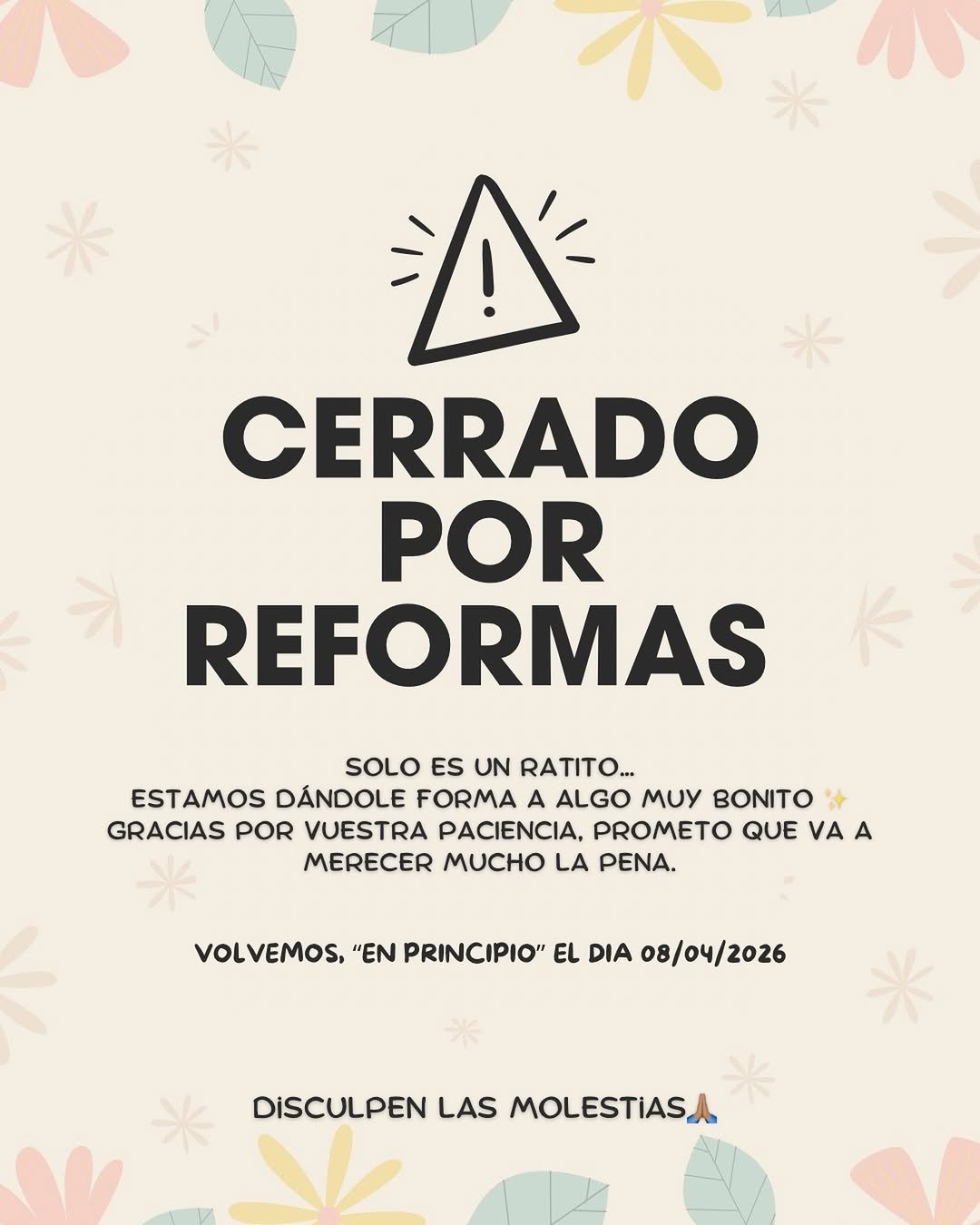 mamakoalashop 게시물 이미지: CERRAMOS POR REFORMAS
Paramos un momento, para...