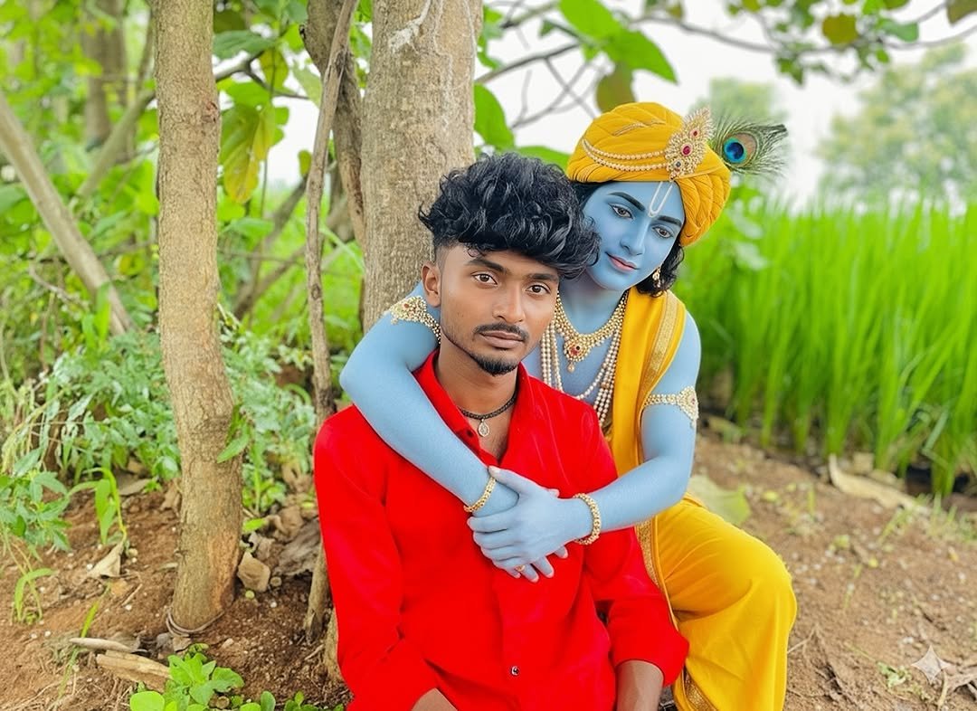 Photo shared by MANIKANTH  FC on September 13, 2025 tagging @manikanth_fc. May be an image of 2 people, makeup, people kissing, outdoors and text.